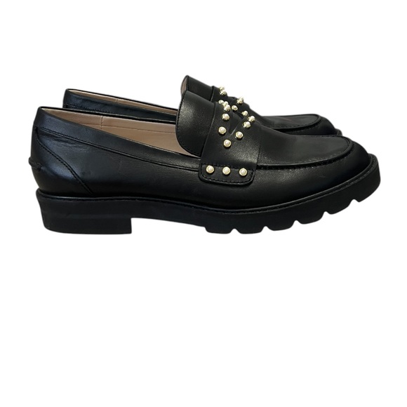 Stuart Weitzman Shoes - Stuart Weitzman Allpearls Black Leather Studded Lug Loafer | Classic Slip On